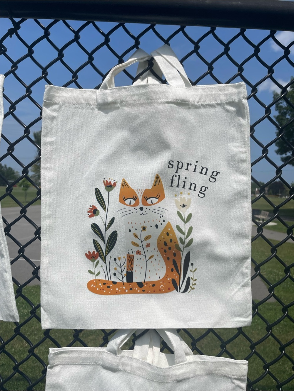 Spring Fling Fox Tote Bag - White Canvas